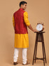 Men's Maroon Jacquard Nehru Jacket With Kurta Pyjama Set